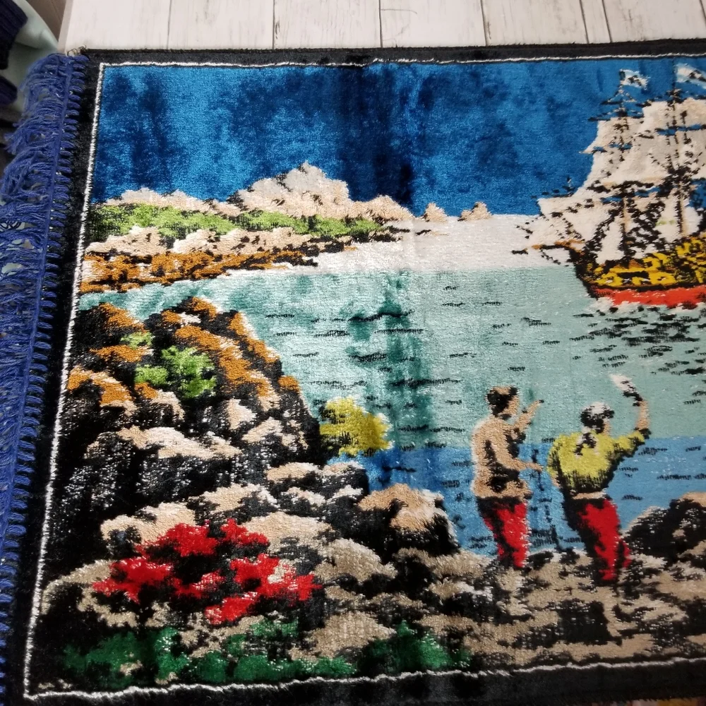 Vintage 70s Velvet Wall Hanging Carpet Rug Tapestry